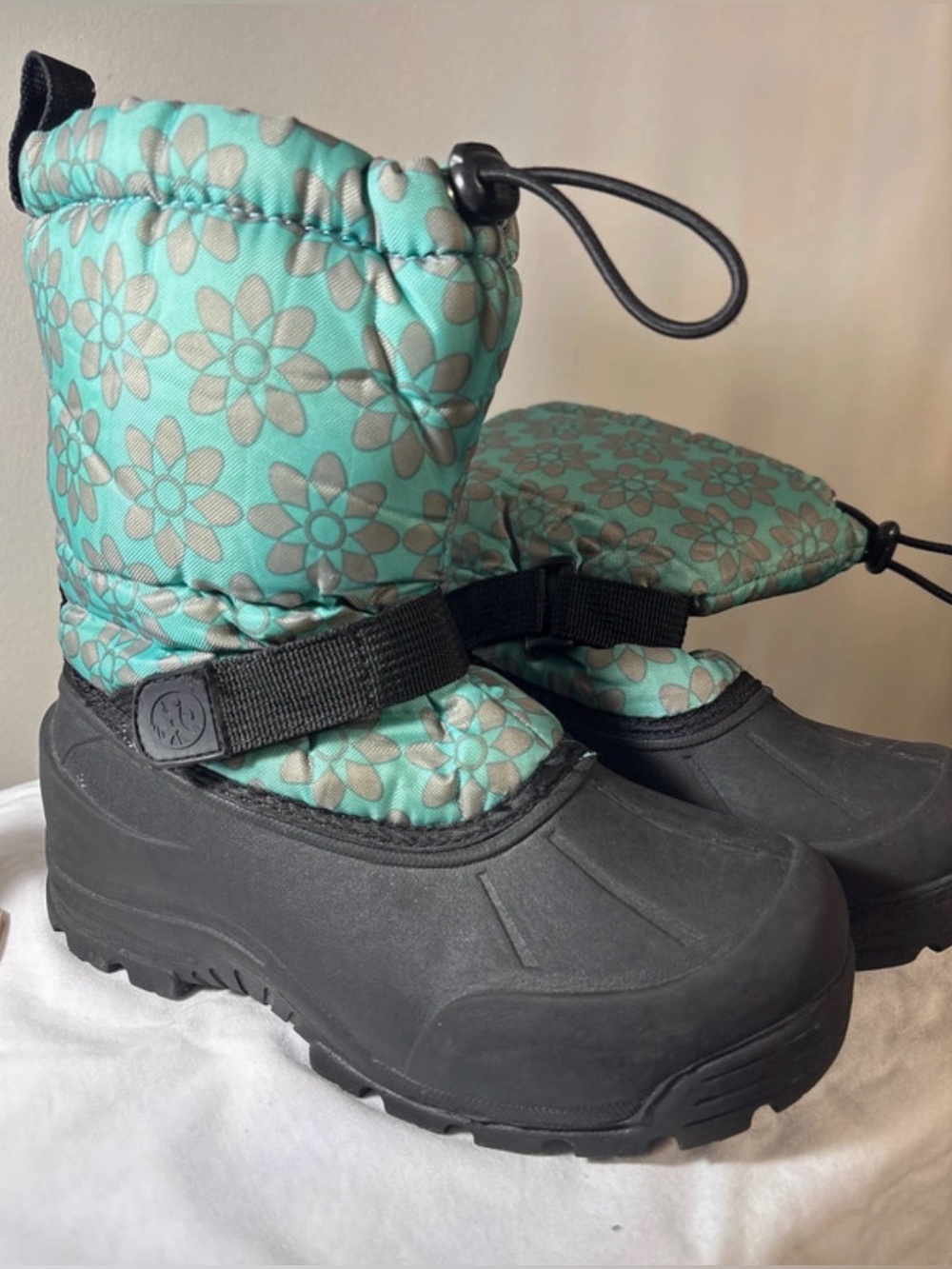 Kids Waterproof Insulated Winter Snow Boots in Teal Floral - Thermolite Size 4